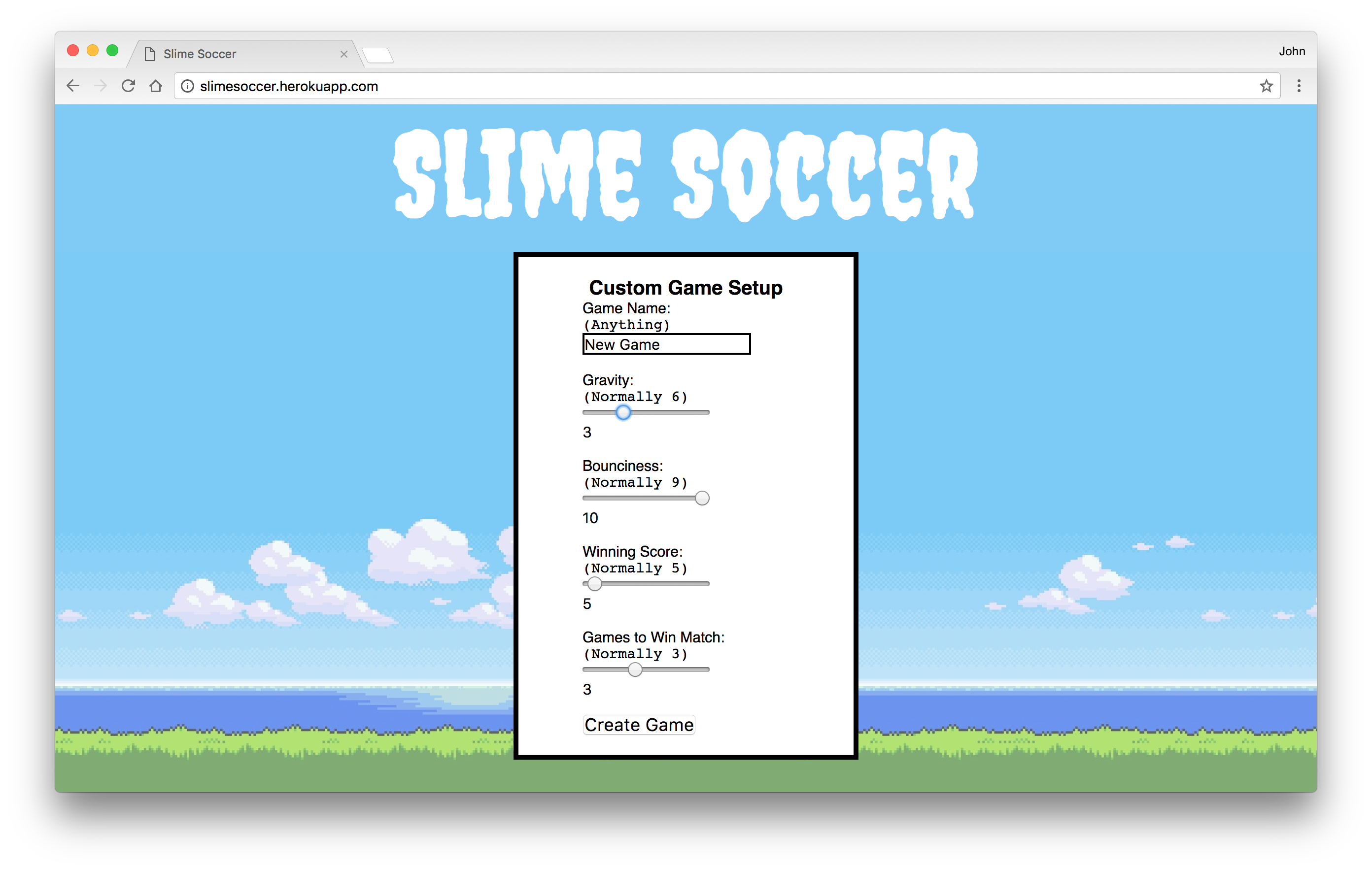 Users can create games with custom settings